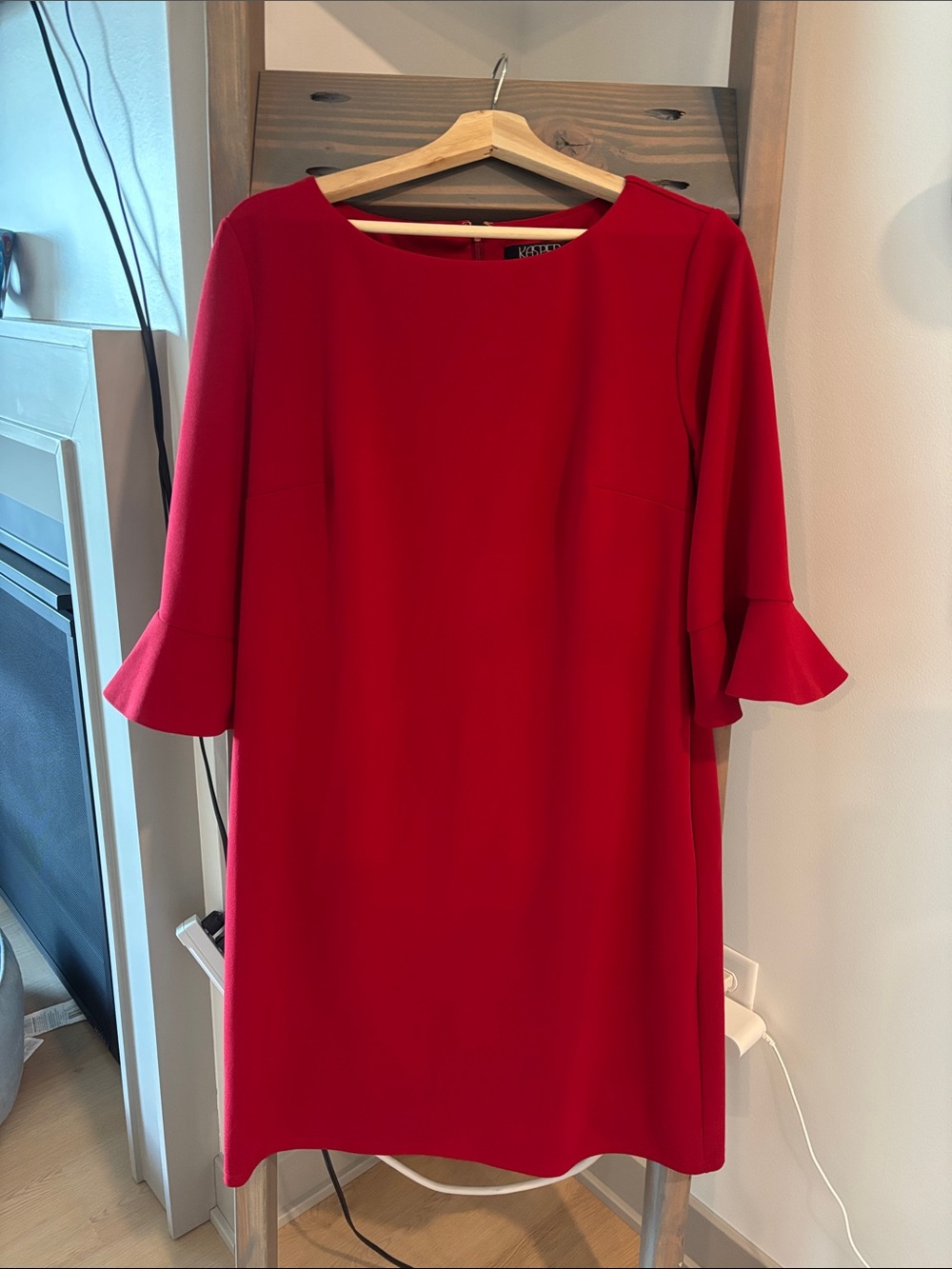 Kasper Red Ruffle-Sleeve Shift Dress
